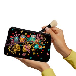 Black owl bird branch Make up pouch
