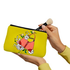 Yellow flower birds Make up Pouch