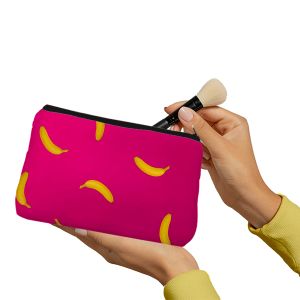 Beige Striped Make up Pouch
