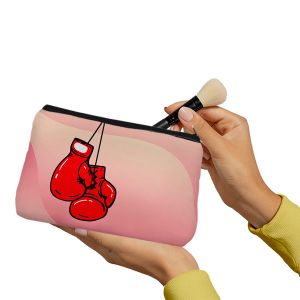 Beige Striped Make up Pouch