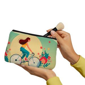 Beige Striped Make up Pouch