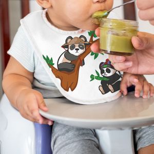 Babies Bib in 2 Sizes, Velcro closure for easy attachment and removal 