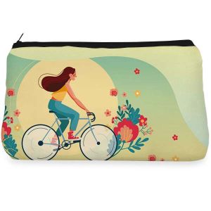 Beige Striped Make up Pouch