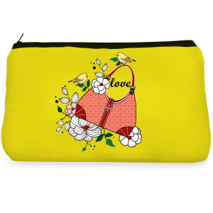 Yellow flower birds Make up Pouch