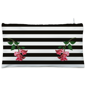 White & black strips floral Cosmetic Pouch