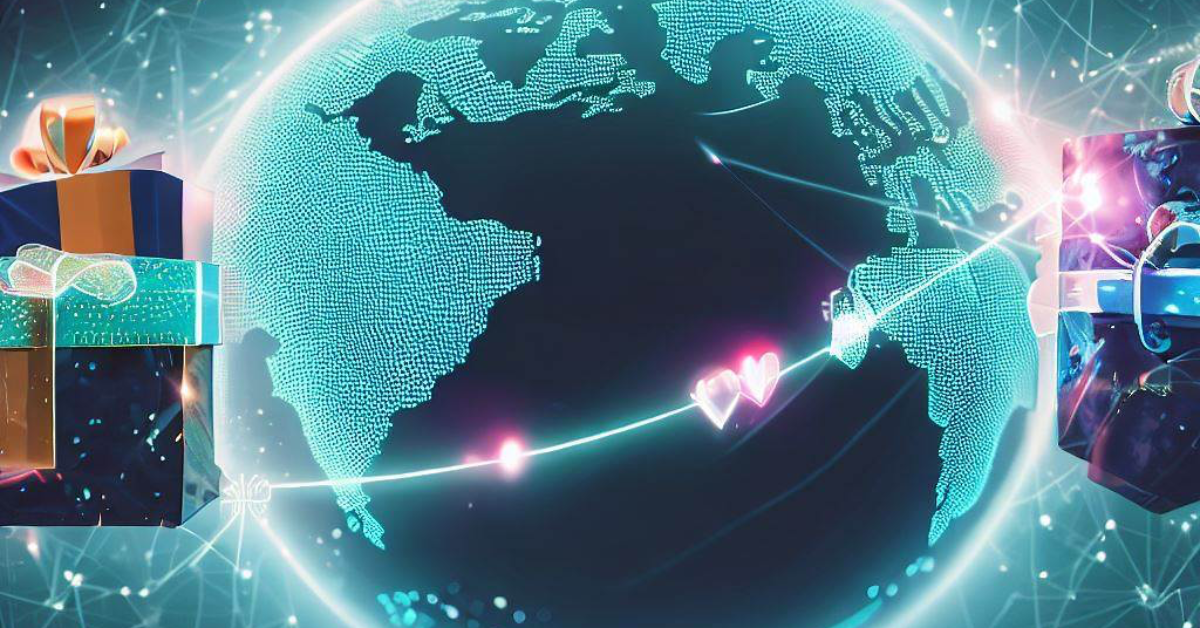 A visual representation of the global connectivity and the power of personalized gifts in bridging distances, such as a world map with personalized gifts exchanged between different countries.
